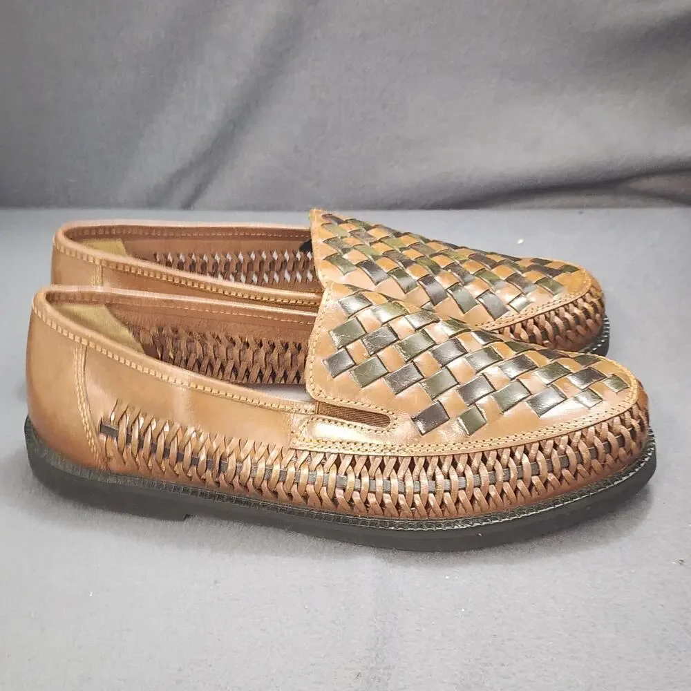 Deer Stags Loafers Slippers Mens 8 D Brown Black Woven Leather Slip On